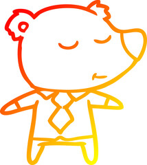 warm gradient line drawing of a happy cartoon bear wearing shirt