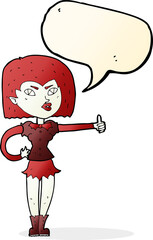 cartoon vampire girl giving thumbs up with speech bubble
