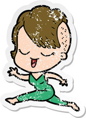 distressed sticker of a happy cartoon girl running