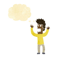 cartoon terrified man with thought bubble