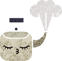 retro illustration style cartoon of a steaming kettle