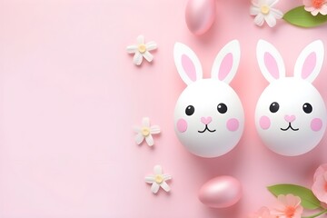 Fototapeta premium Festive pink Easter bunny in studio celebration generative ai