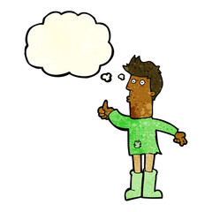 cartoon poor man with thought bubble
