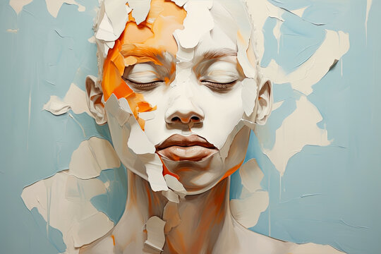 Illustration of the problem of dry skin or psoriasis on a girl's face