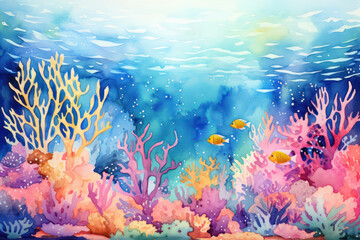 Fototapeta na wymiar Ocean background nature tropical illustration water sea fish coral underwater reef cartoon blue