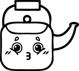 line drawing cartoon of a kettle