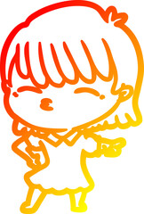 warm gradient line drawing of a cartoon woman