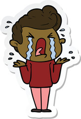 sticker of a cartoon crying man