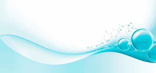 Fresh crystal-clear blue water bubbles abstract horizontal wallpaper wellnes, refreshment and cosmetics concept, copy space for text - obrazy, fototapety, plakaty