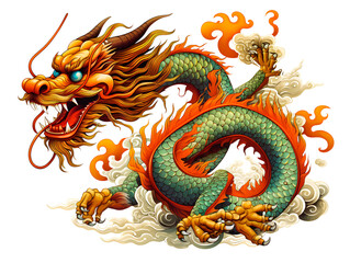 Chinese colorful dragon on transparent background