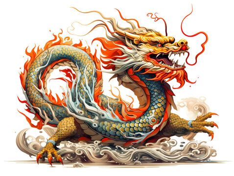Chinese colorful dragon on transparent background