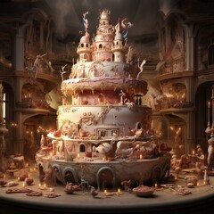 Happy wedding celebration big cake decorating images AI Generated art