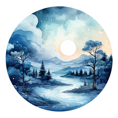 watercolor PSupermoon And Blue Moon clipart, Generative Ai