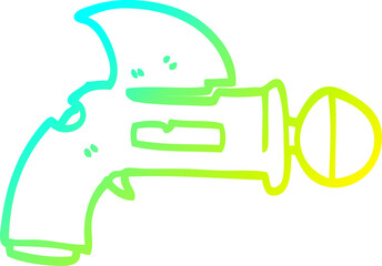 cold gradient line drawing of a cartoon ray gun