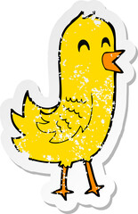 retro distressed sticker of a cartoon happy bird