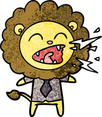 cartoon roaring lion businessman