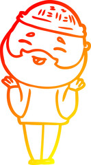 warm gradient line drawing of a cartoon happy bearded man