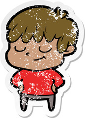 distressed sticker of a cartoon happy boy