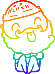 rainbow gradient line drawing of a man with beard sticking out tongue