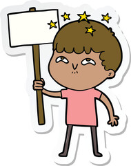 sticker of a cartoon amazed boy