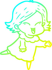 cold gradient line drawing of a happy cartoon girl