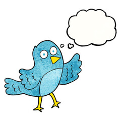 freehand drawn thought bubble textured cartoon bird
