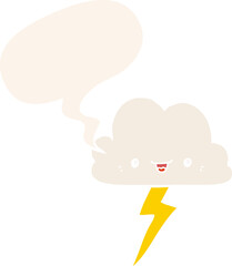 cartoon storm cloud with speech bubble in retro style