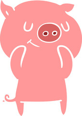 happy flat color style cartoon pig