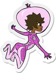 sticker of a cartoon space woman