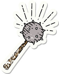 worn old sticker of a tattoo style medieval mace
