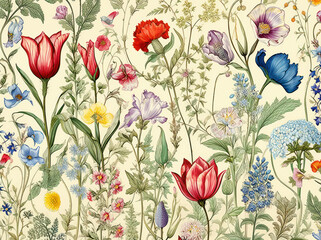 Design nature flower background summer spring wallpaper vintage illustration floral pattern seamless background
