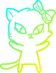 cold gradient line drawing of a cartoon cat