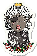 Retro Tattoo Style elf rogue character with natural twenty dice roll