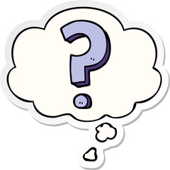 cartoon question mark with thought bubble as a printed sticker