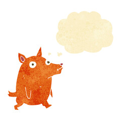 cartoon funny little dog with thought bubble