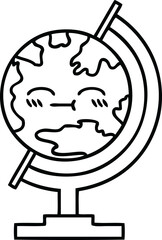 line drawing cartoon of a globe of the world