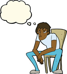 cartoon dejected man with thought bubble