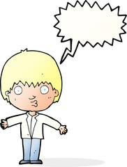 cartoon amazed boy with speech bubble