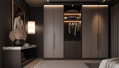 Home interior decor modern wall wardrobe design AI Generated image