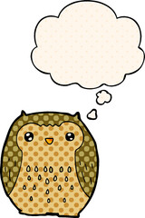 cute cartoon owl with thought bubble in comic book style