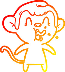 warm gradient line drawing of a crazy cartoon monkey
