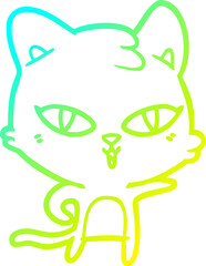 cold gradient line drawing of a cartoon cat