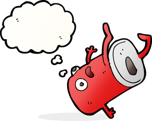 cartoon old drinks can with thought bubble