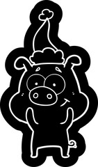 happy quirky cartoon icon of a pig wearing santa hat