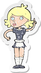 retro distressed sticker of a cartoon surprised maid