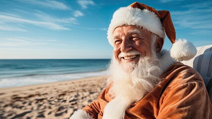 Santa Claus in summer of the sea background
