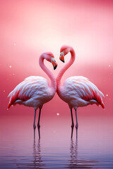Two graceful and beautiful flamingos as a symbol of love on Valentine's Day.