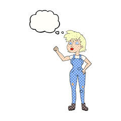 freehand drawn thought bubble cartoon confident farmer woman