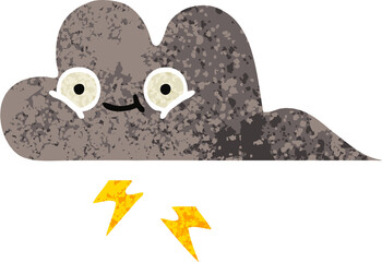 retro illustration style cartoon of a storm cloud