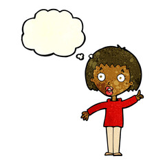 cartoon woman explaining her point with thought bubble